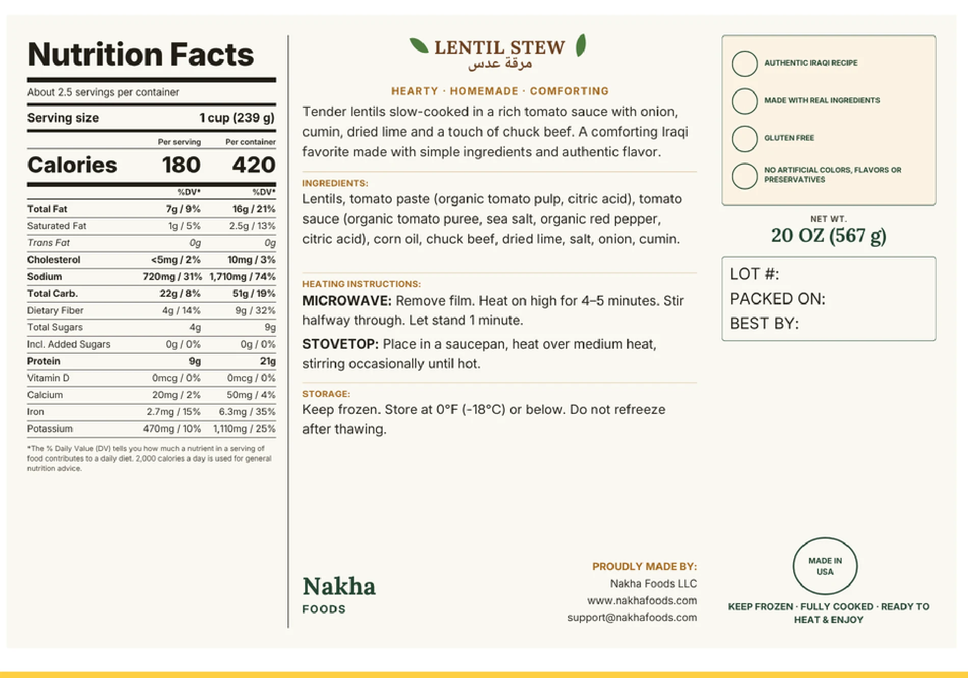 Lentil Stew — Nutrition Facts