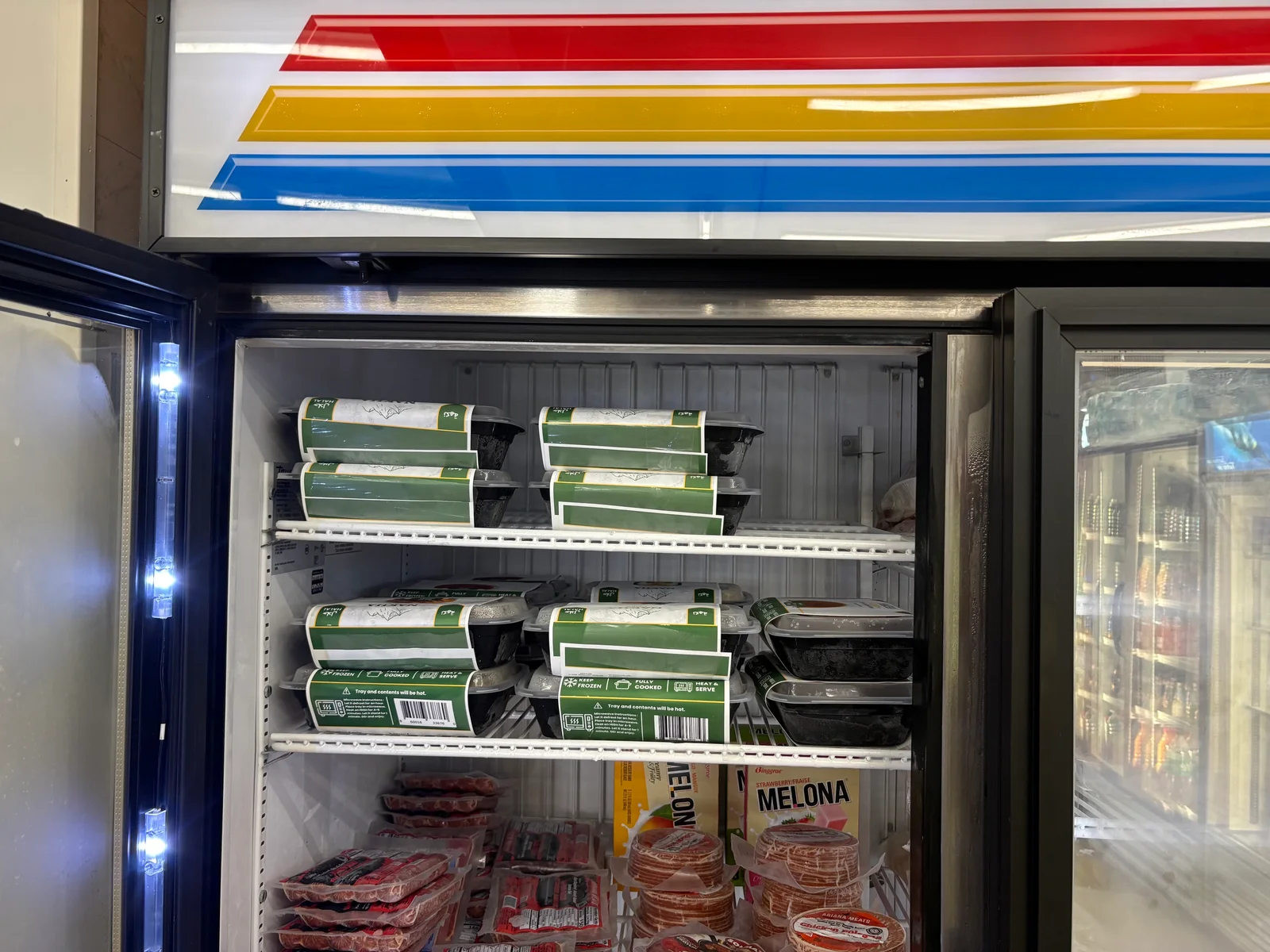 Nakha Foods trays in the freezer at Watan Bakery & Halal Store